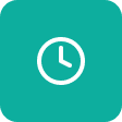 Clock icon, turquoise square.